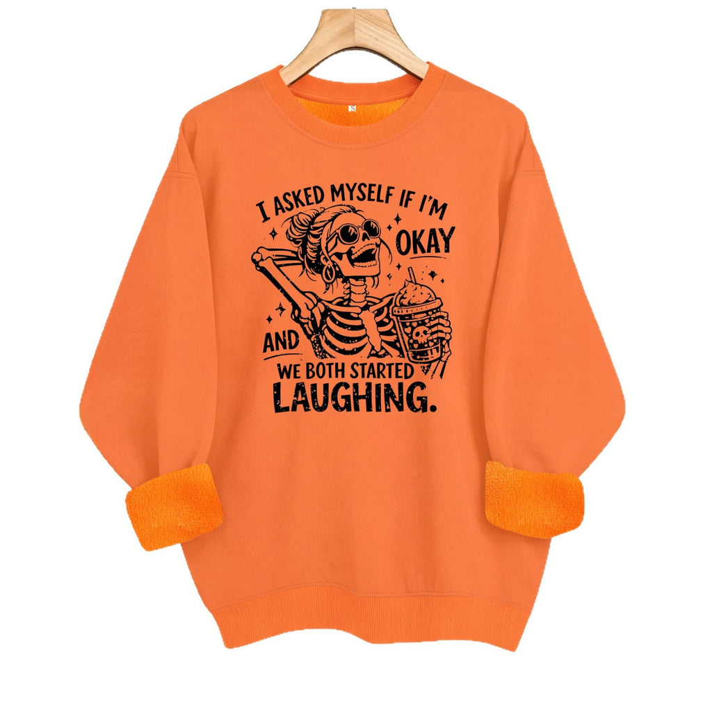 Skeleton print loose women's fleece hoodie