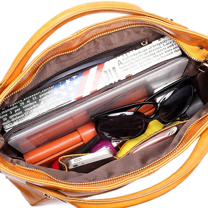 Women Oil Wax Leather Designer Handbags High Quality Shoulder Bags Ladies Handbags Fashion brand PU leather women bags