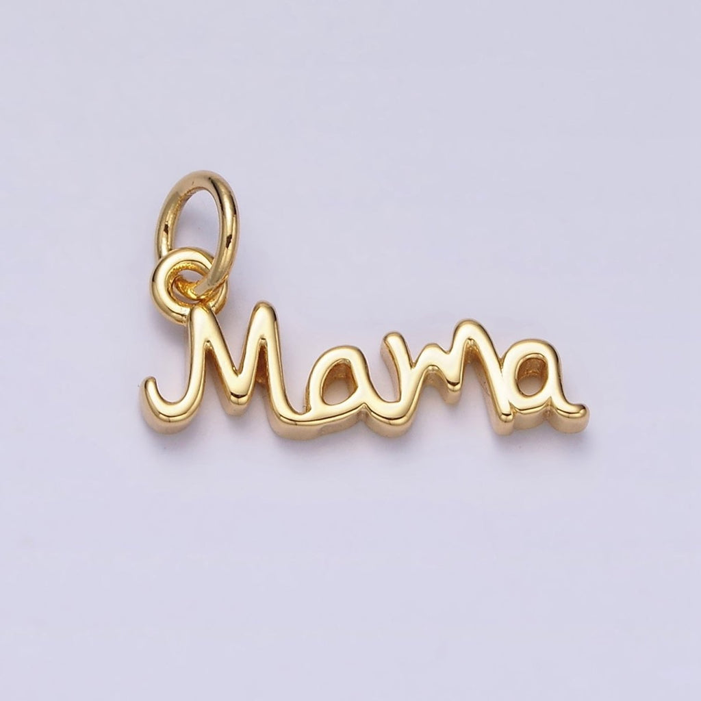 Mama Script Charm, Gold or Silver