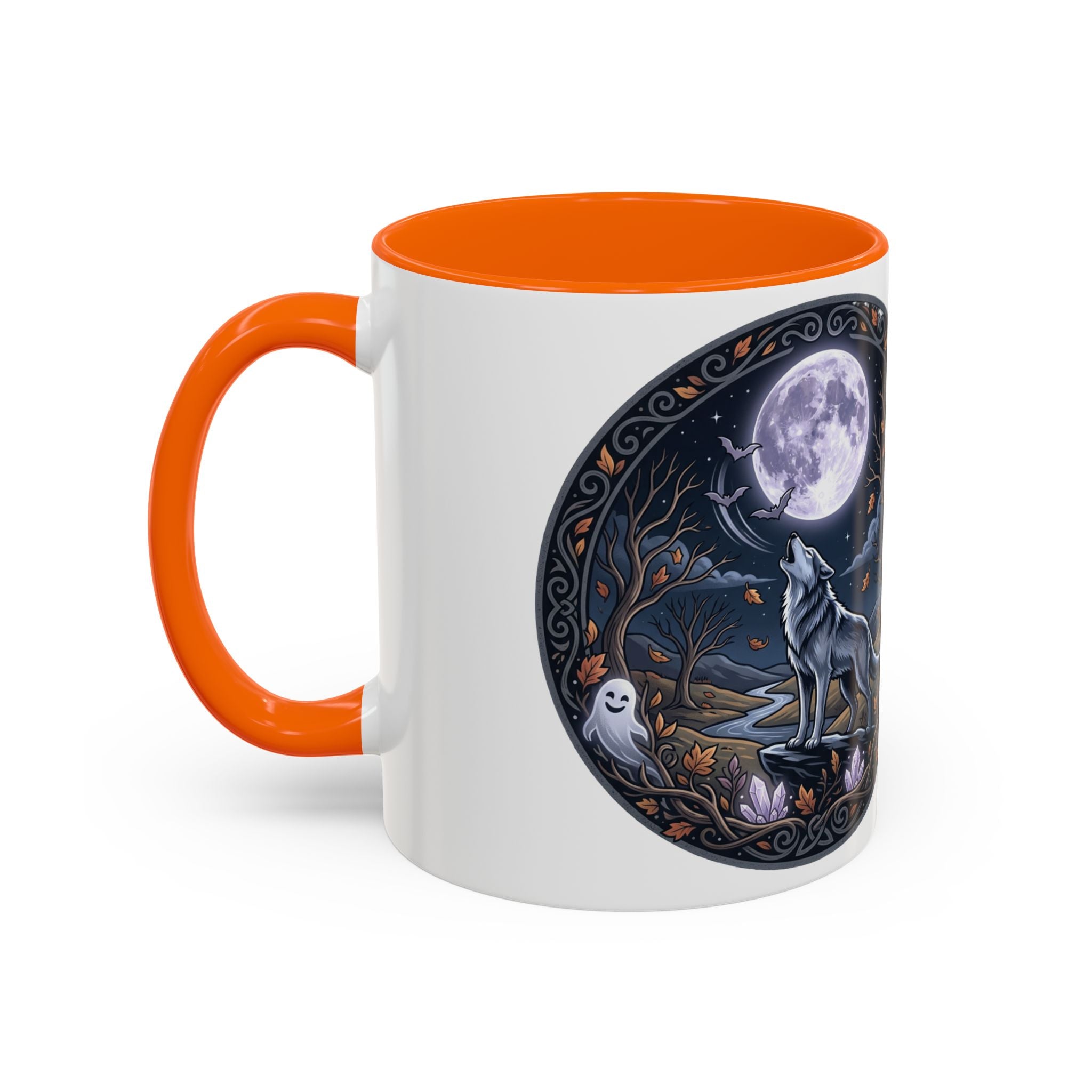 Wolf Moon Accent Coffee Mug — Gothic Night Forest Design with Ghost