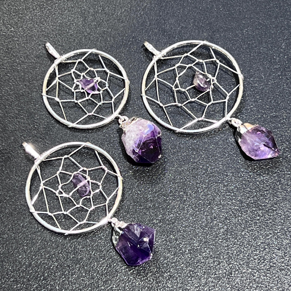 Dreamcatcher-Style Pendant with Purple Stone | 1 or 5 Pieces