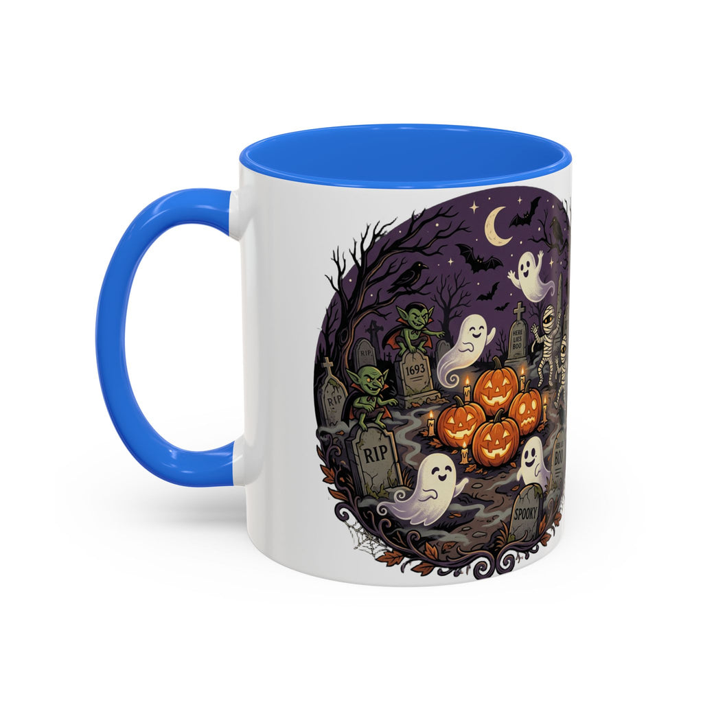 Halloween Graveyard Mug — Ghosts, Mummies, Goblins & Jack-O-Lanterns Spooky Night Scene