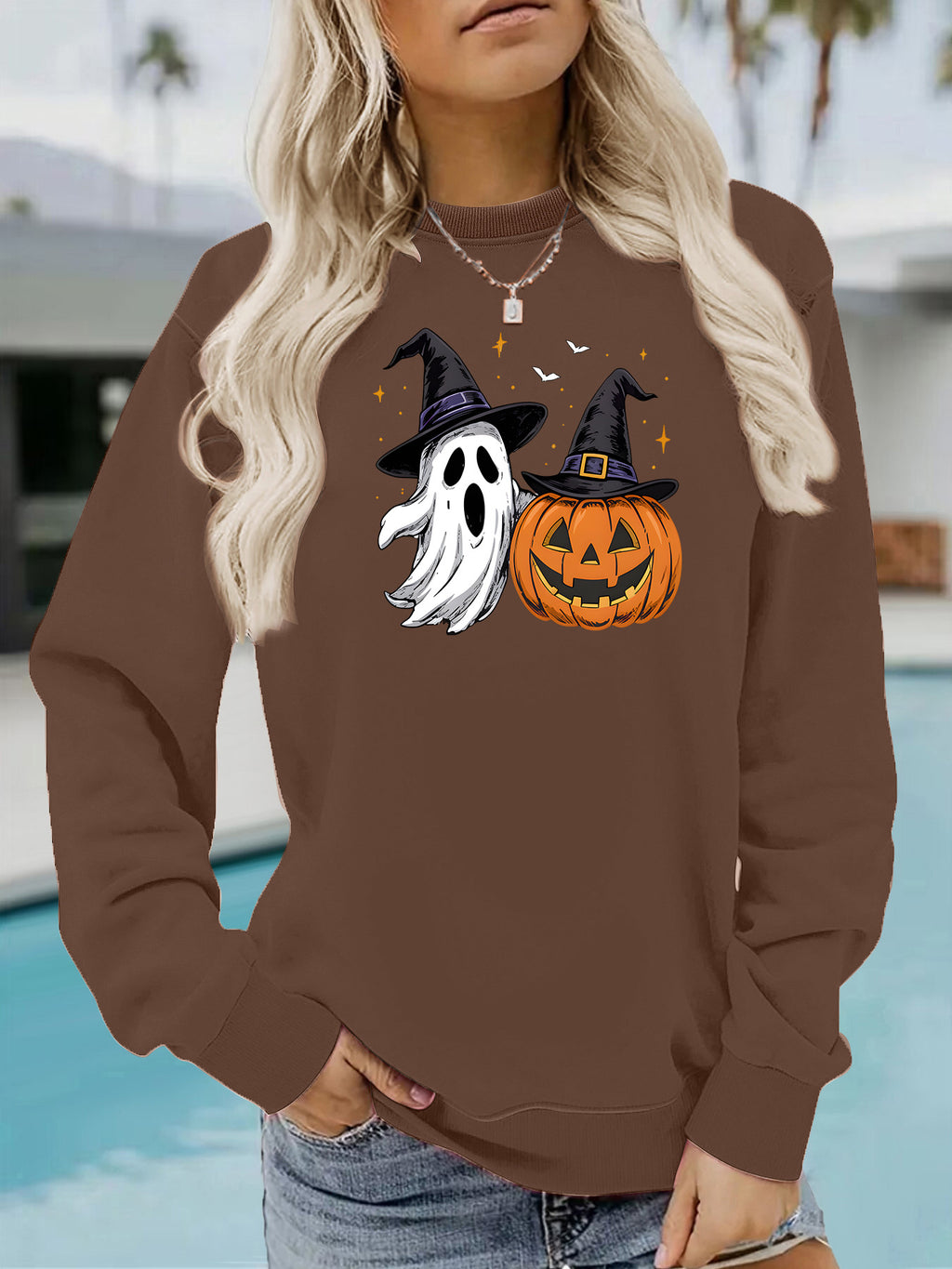 Ghost & Pumpkin Witch Hat Sweatshirt