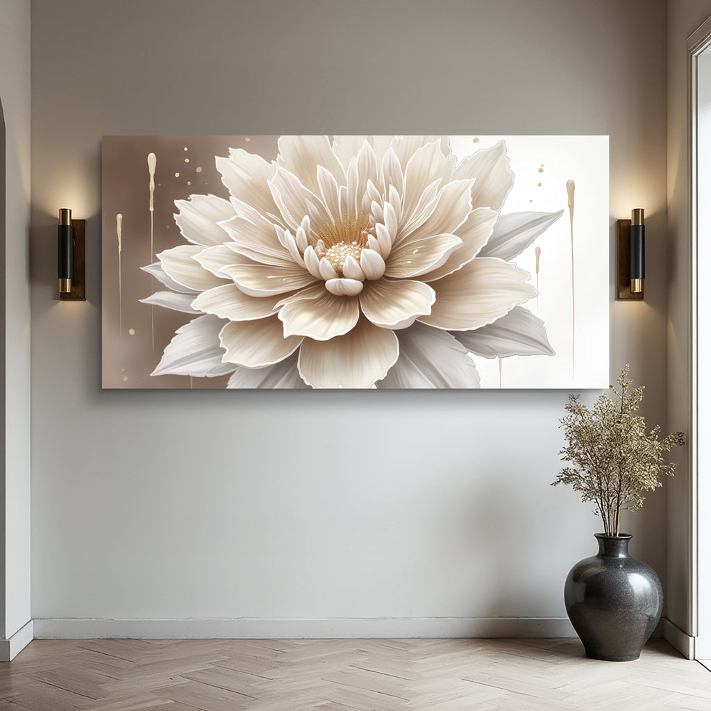 Single Beige Flower Abstract Wall Art | Minimalist Floral Canvas