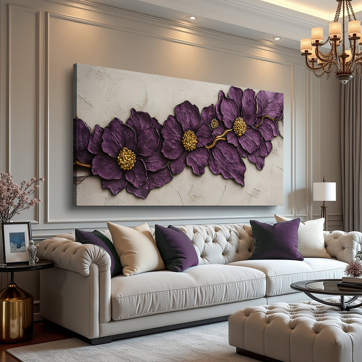 Purple Flower Plaster Wall Art | Textured Floral Canvas Print