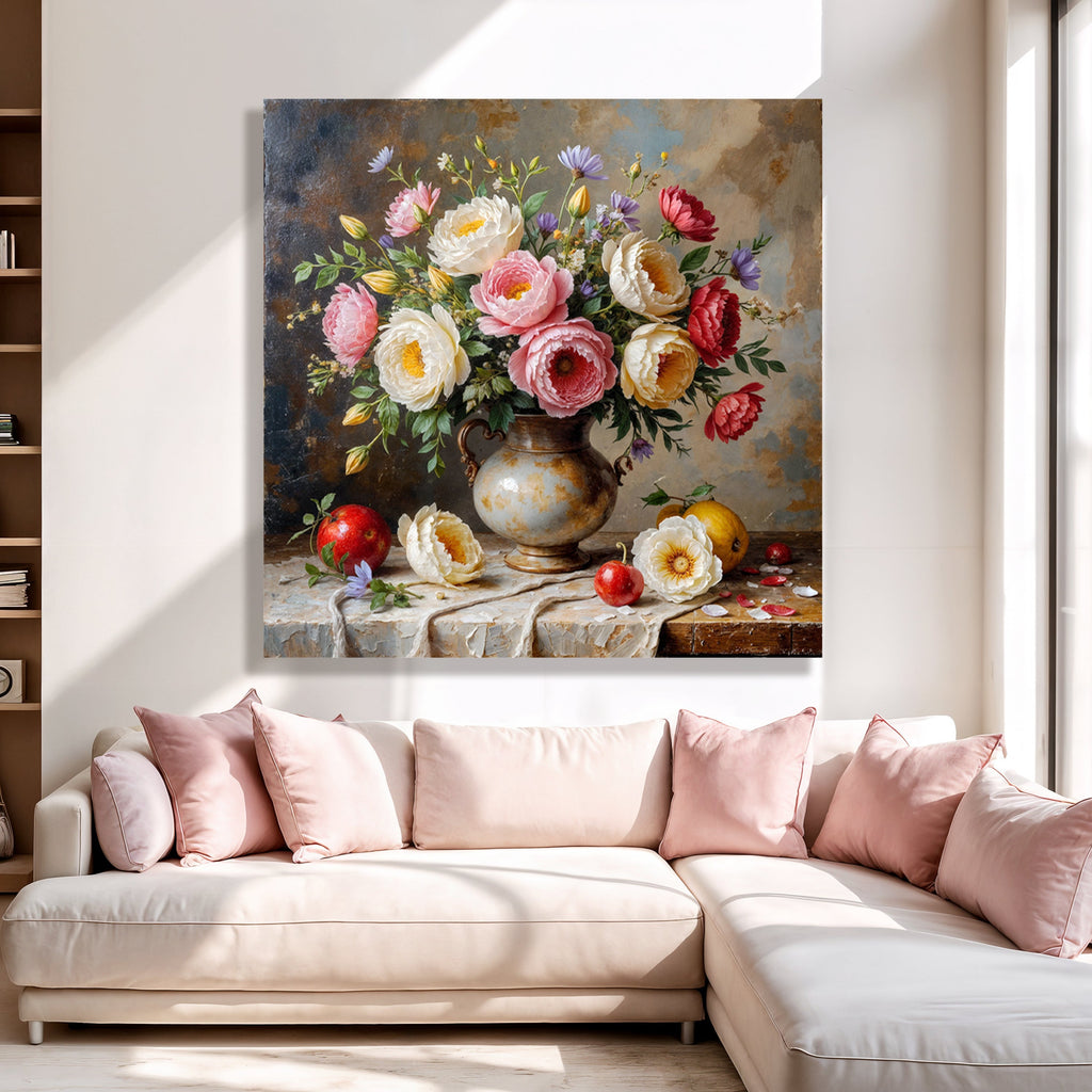 Summer Bloom Vase Wall Art | Floral Still Life Canvas Print