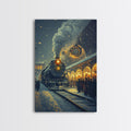 Christmas Train Station Canvas Print | Snowy Winter Night