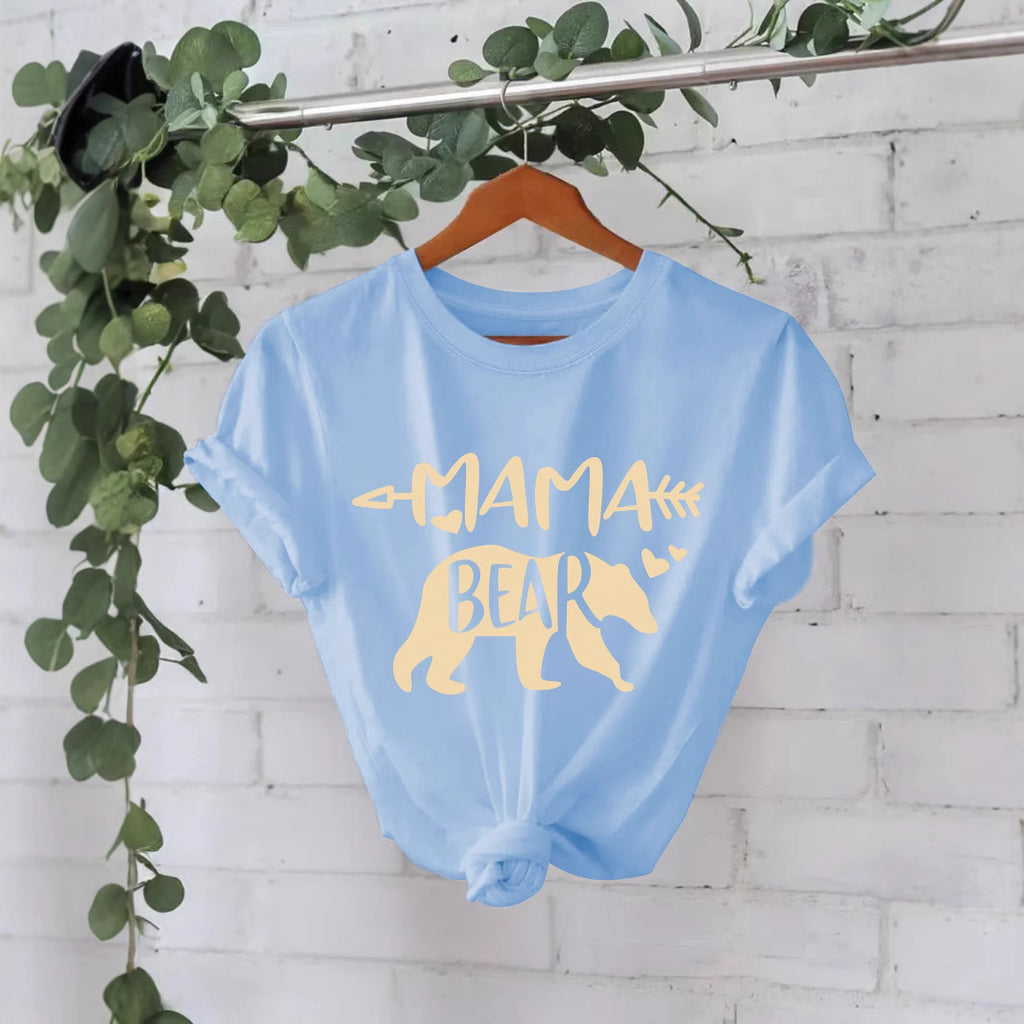 MAMA Bear BEAR Round Neck Hooded Short Sleeve
