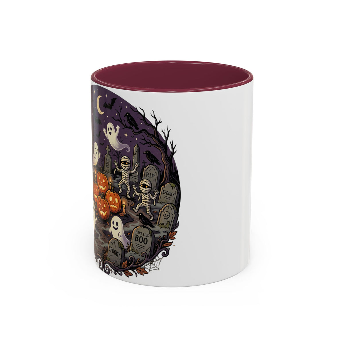 Halloween Graveyard Mug — Ghosts, Mummies, Goblins & Jack-O-Lanterns Spooky Night Scene