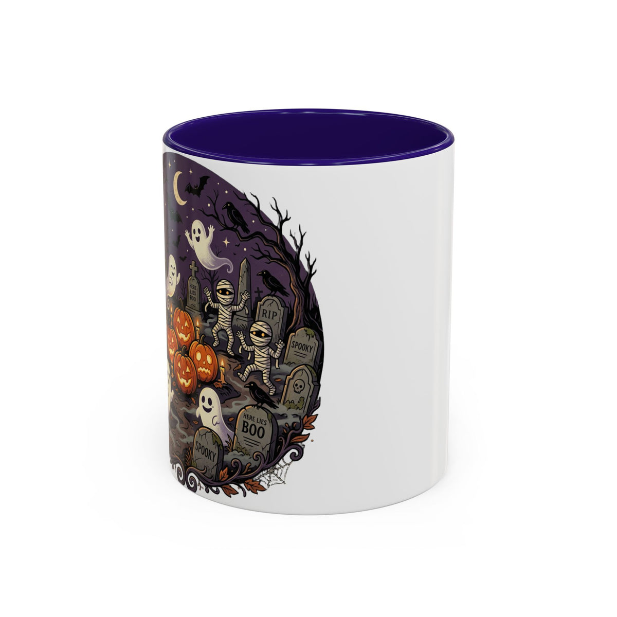 Halloween Graveyard Mug — Ghosts, Mummies, Goblins & Jack-O-Lanterns Spooky Night Scene