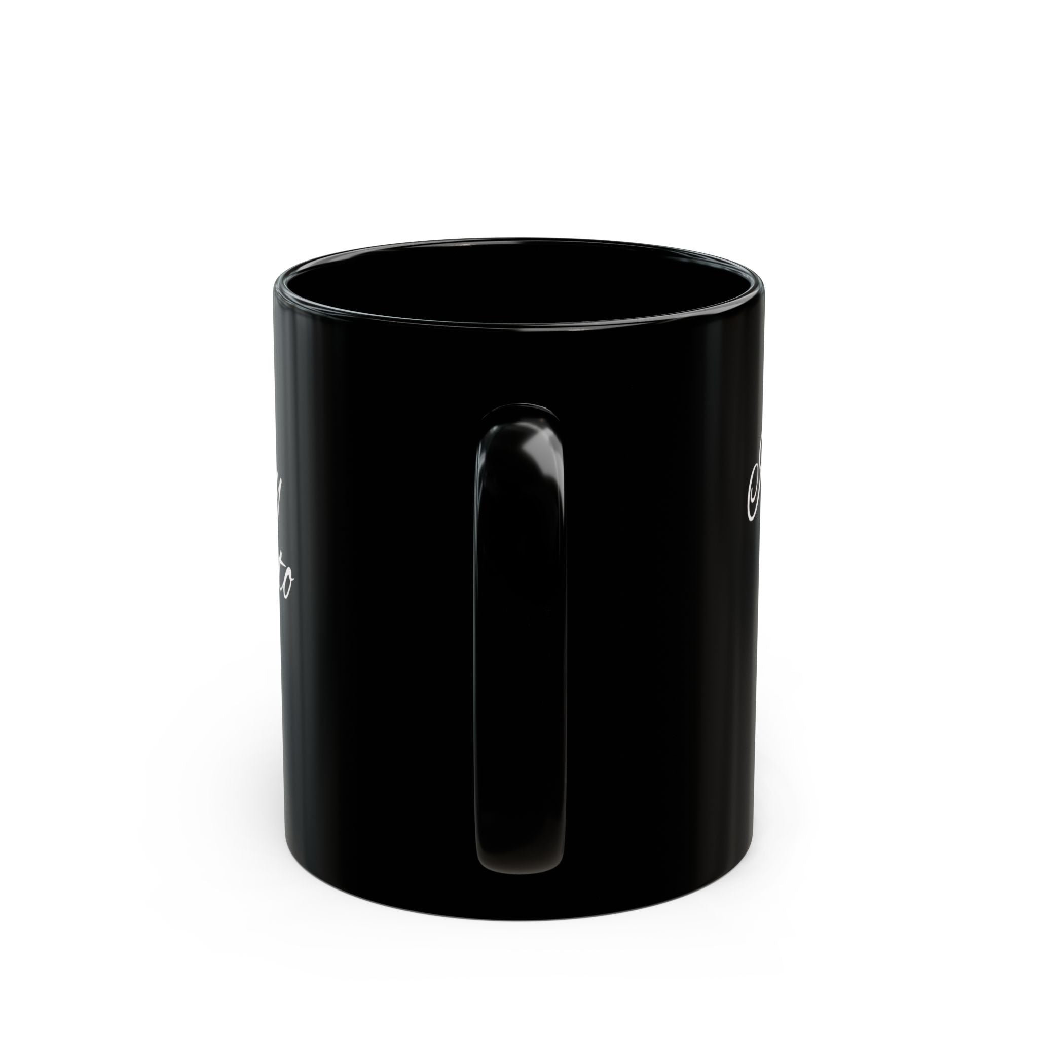 Black Mug with White Script Quote – "I wish I could take on your pain and give it to someone we hate"