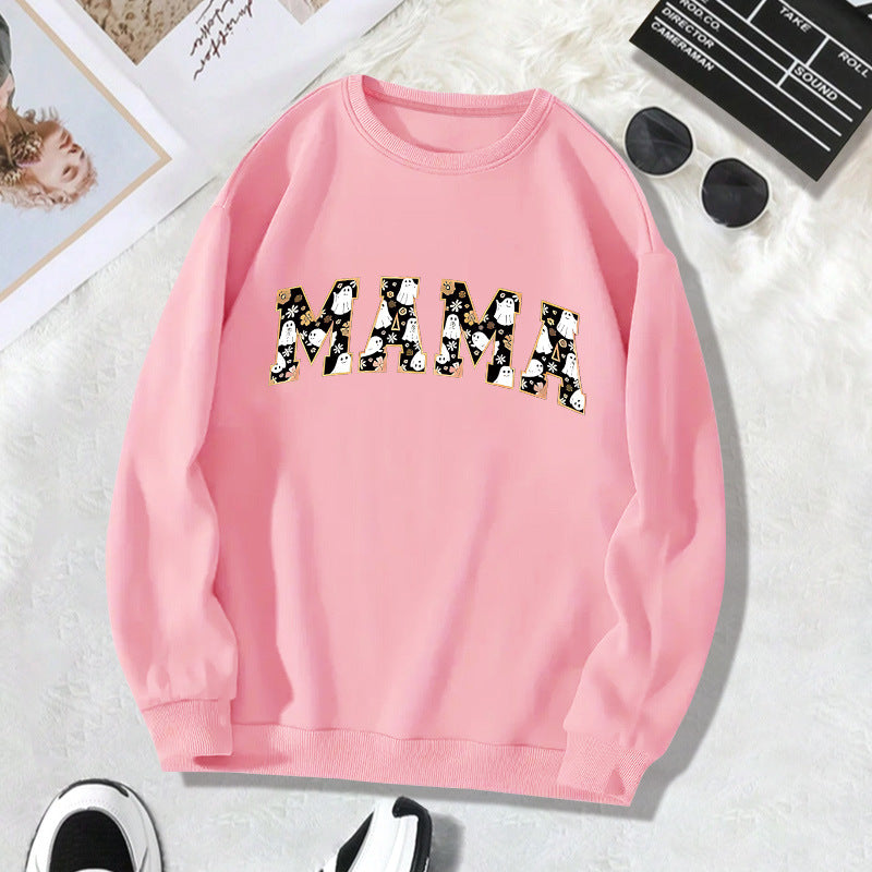 Rear collar with fleece sweatshirt round neck MAMA letter print