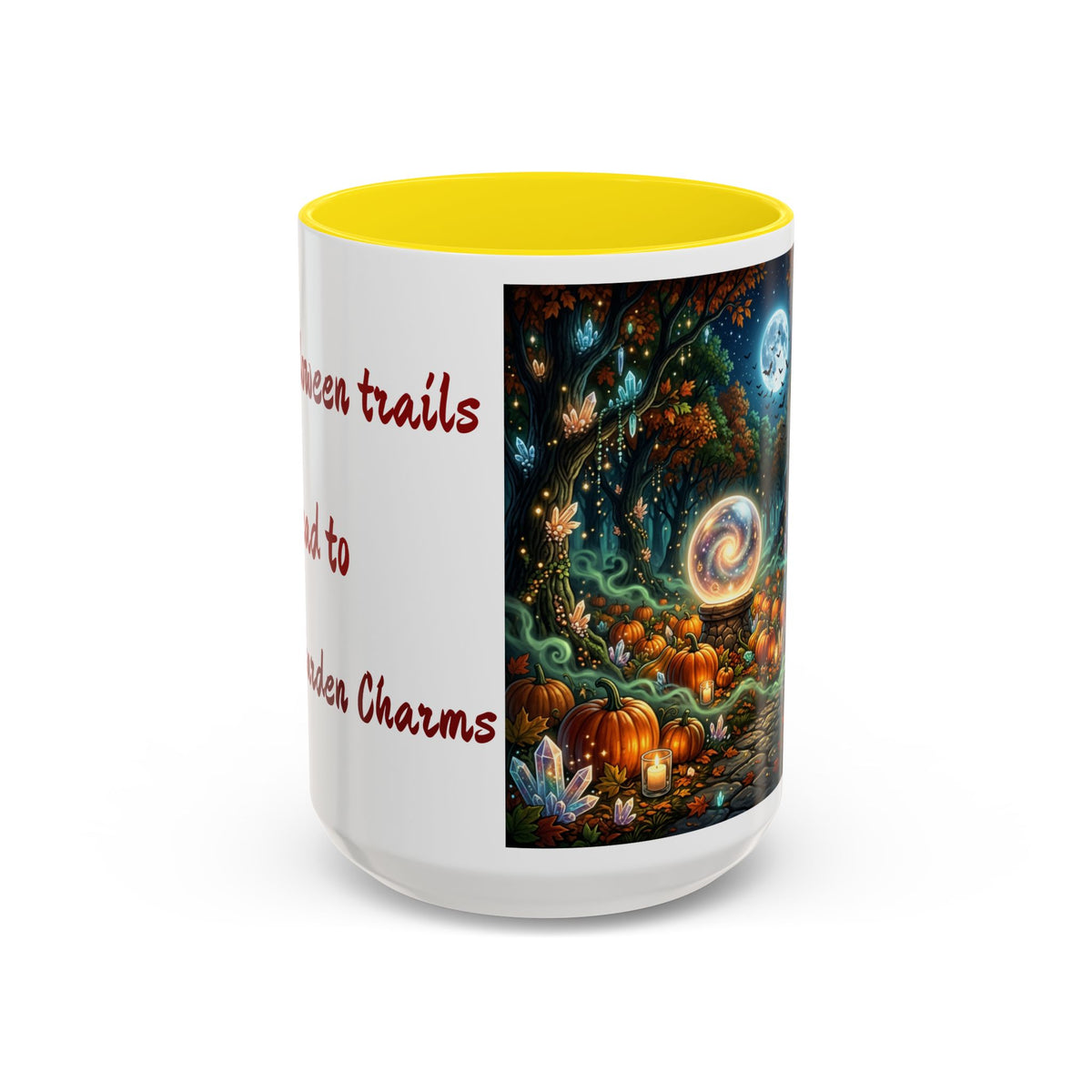 Halloween Crystal Ball Forest Mug — "All Halloween Trails Lead to Crystal Garden Charms" — Original Design