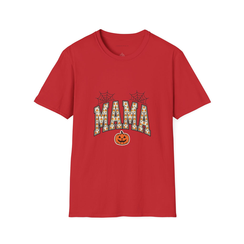 MAMA Halloween T-Shirt — Candy Corn Letters, Spiderwebs & Jack-O-Lantern Tee