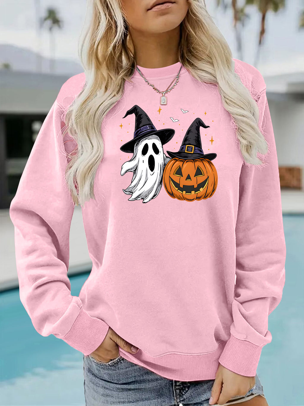 Ghost & Pumpkin Witch Hat Sweatshirt