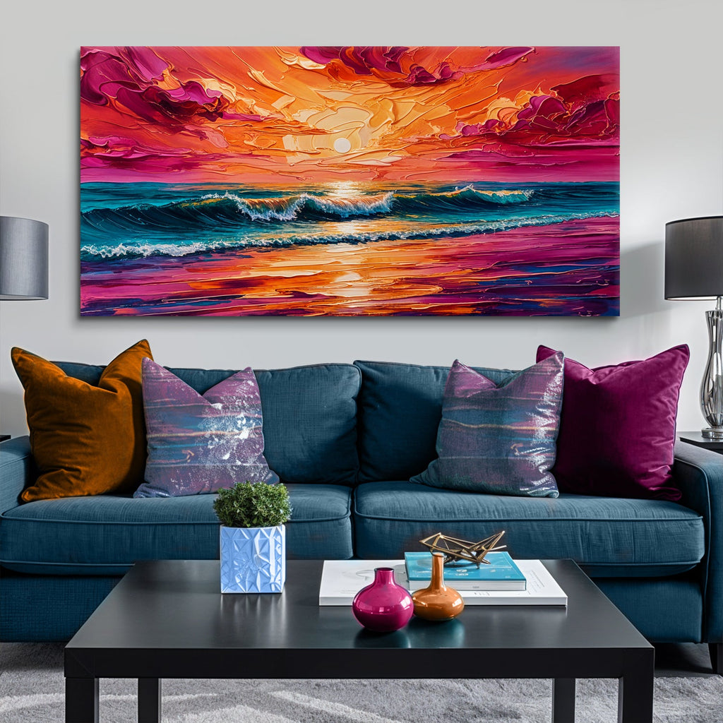 Coastal Sunset Wall Art | Panoramic Seascape Canvas Print