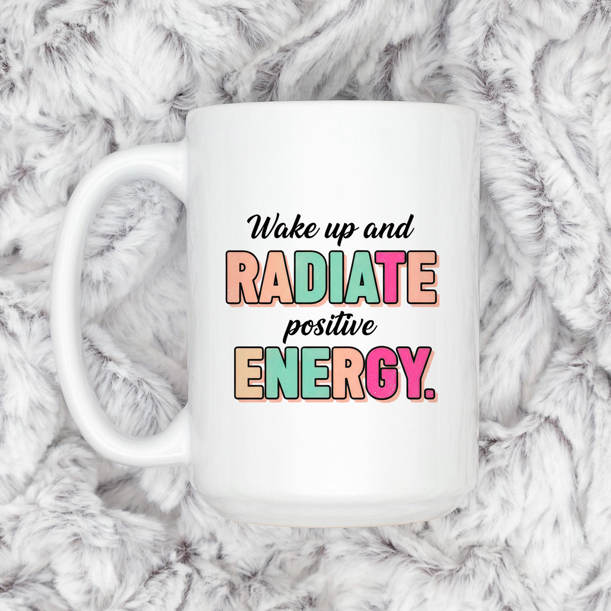 Positive Energy Mug - Motivational Coffee Cup | Cute Pastel Ceramic Cup