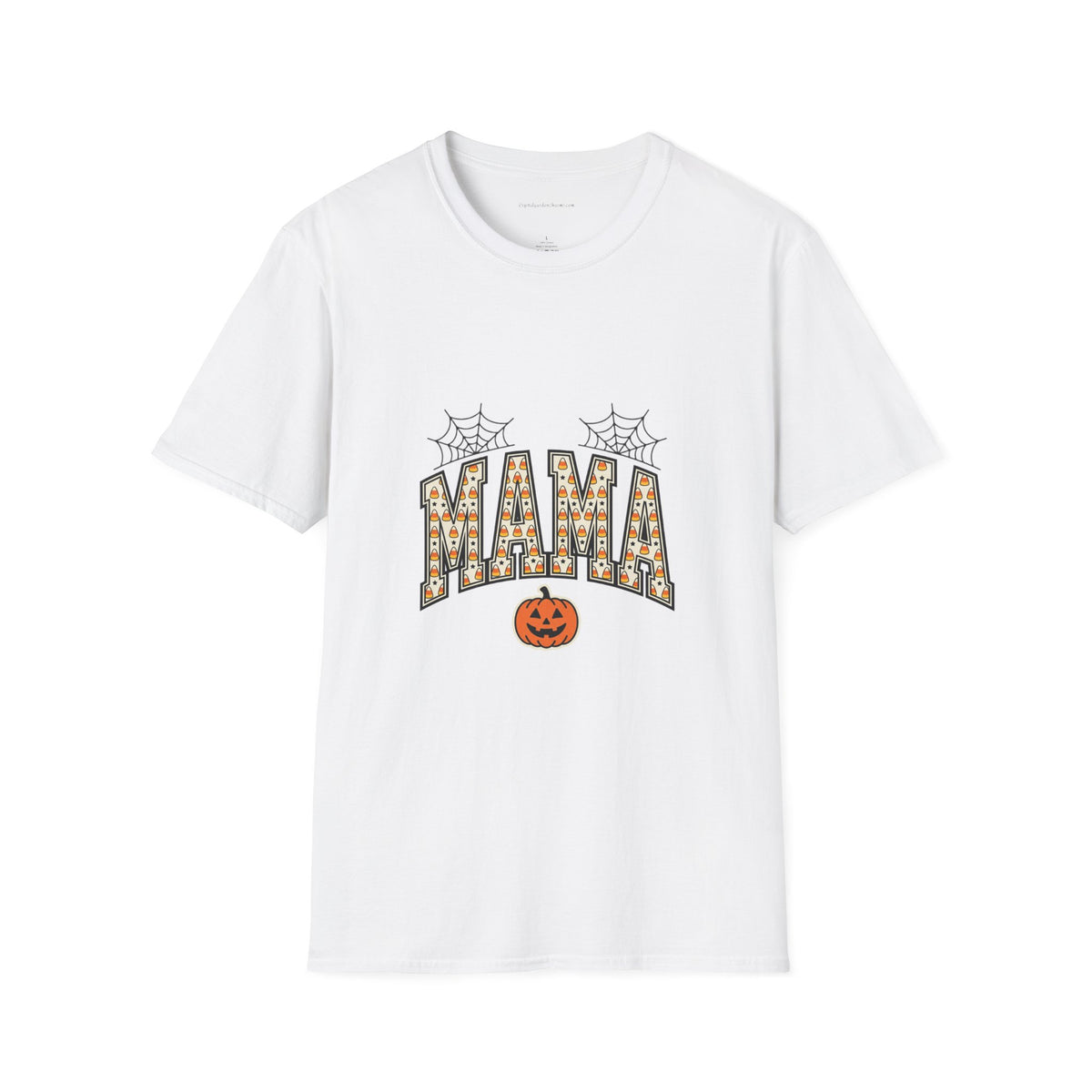 MAMA Halloween T-Shirt — Candy Corn Letters, Spiderwebs & Jack-O-Lantern Tee