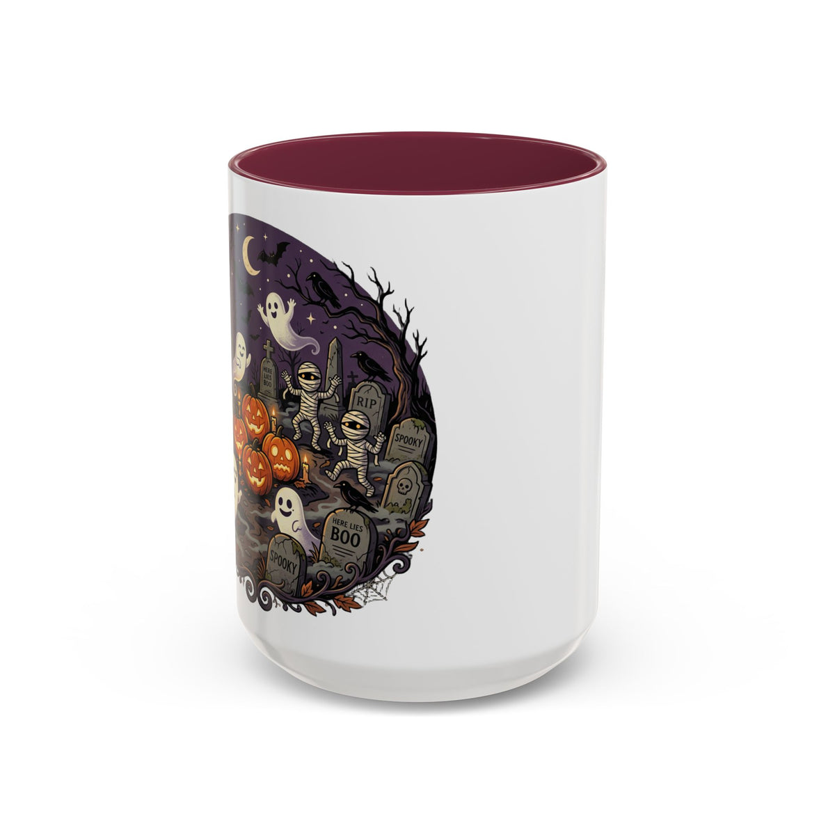 Halloween Graveyard Mug — Ghosts, Mummies, Goblins & Jack-O-Lanterns Spooky Night Scene