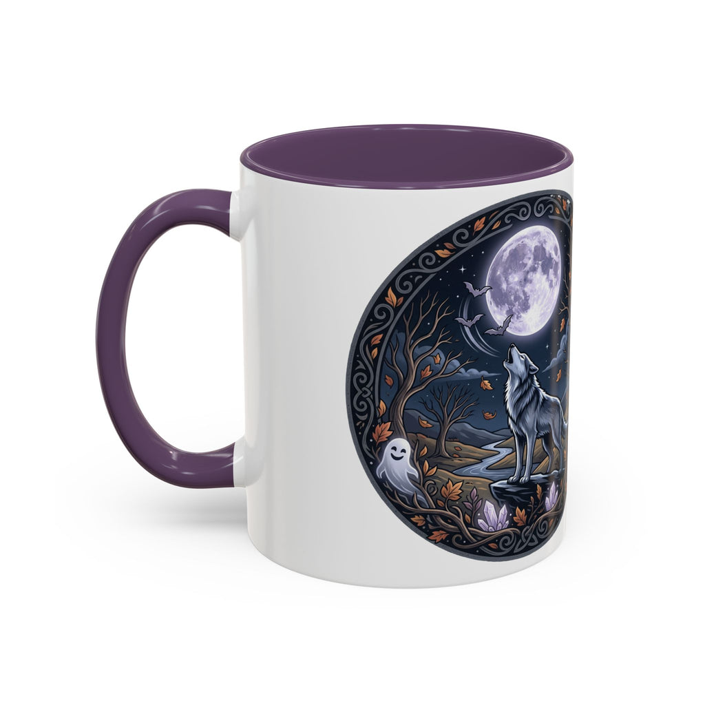 Wolf Moon Accent Coffee Mug — Gothic Night Forest Design with Ghost