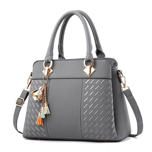 Embroidered Tassel PU Tote Bag
