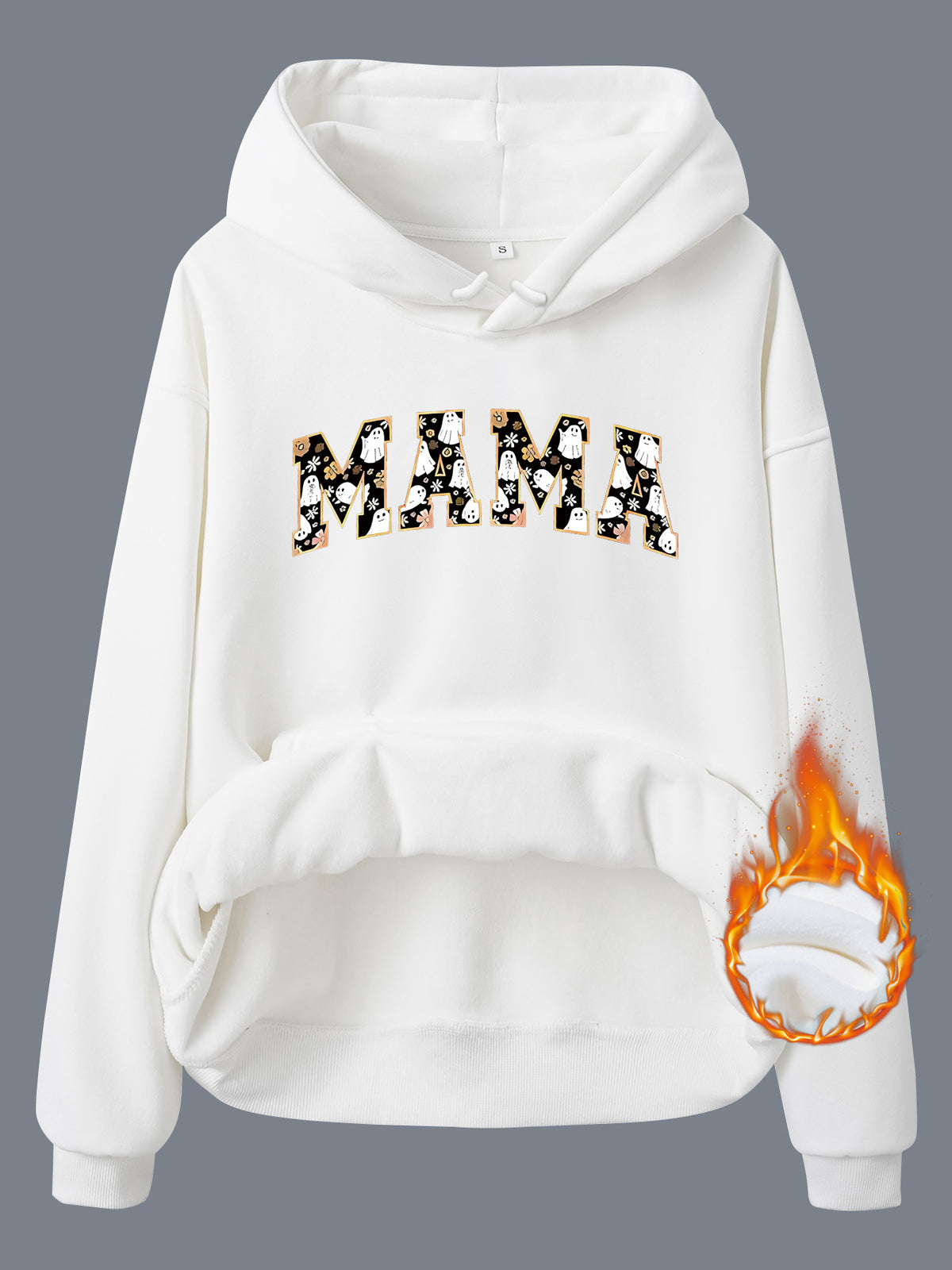 Pocket hooded long sleeved fleece sweatshirt top with MAMA print