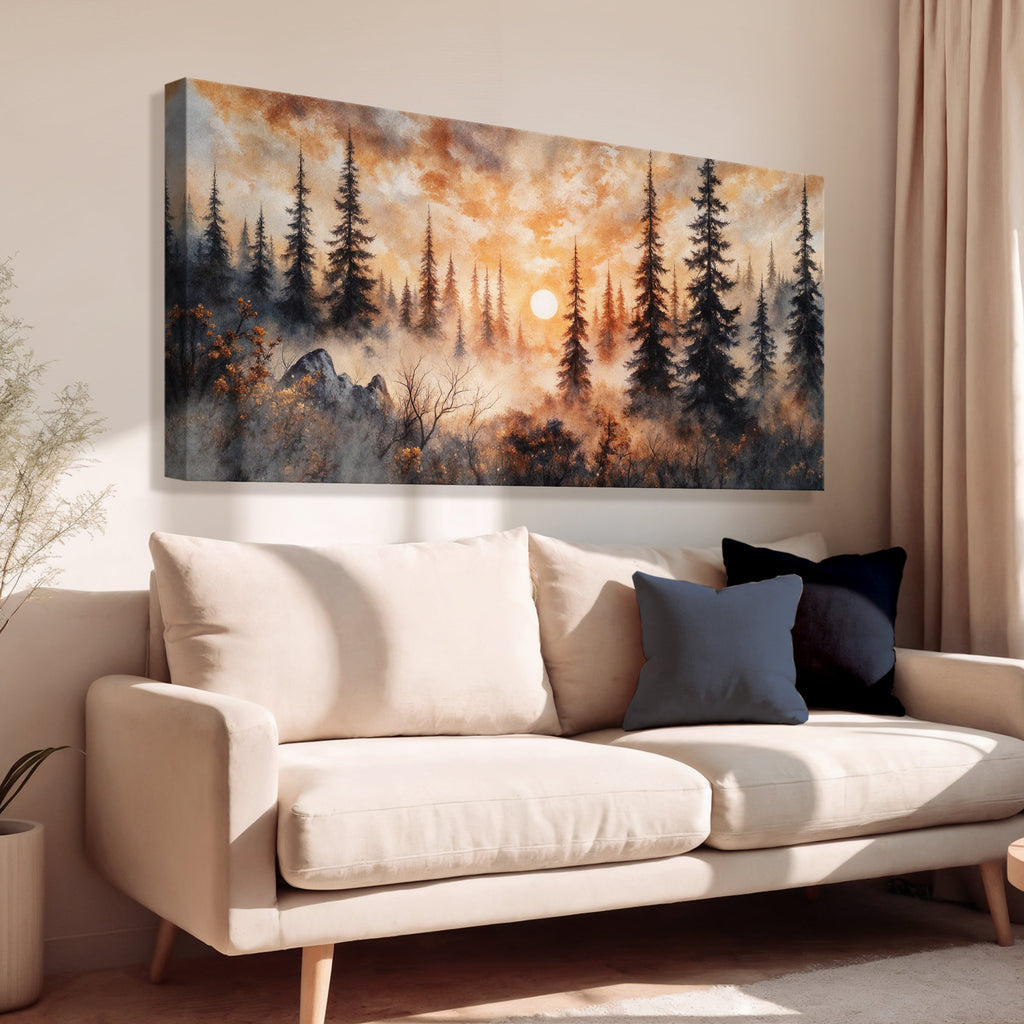 Rustic Forest Sunset Wall Art | Nature Canvas Print