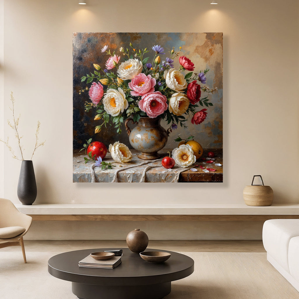 Summer Bloom Vase Wall Art | Floral Still Life Canvas Print