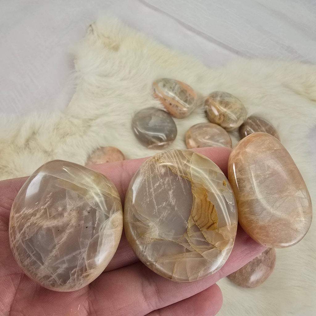 Peach Moonstone Palm Stone