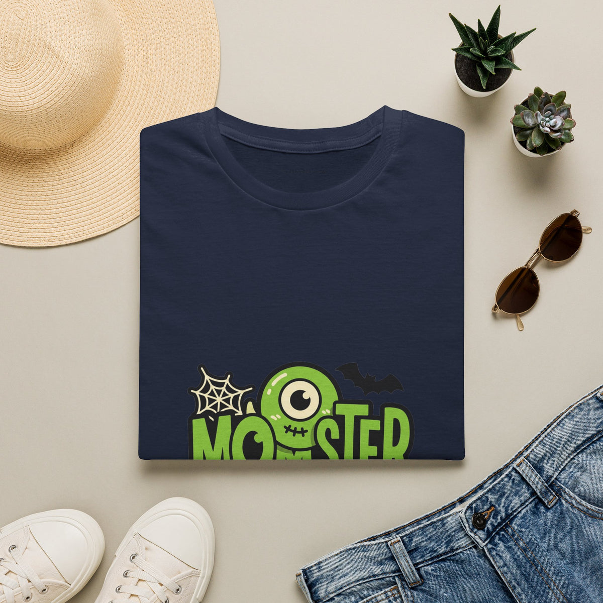 Momster T-Shirt — Green Letters & One-Eyed Monster Halloween Graphic Tee