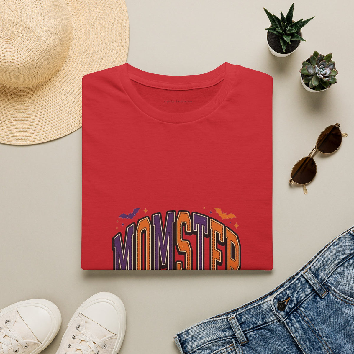 Momster Spooky Season T-Shirt — Purple & Orange Bat Graphic Tee