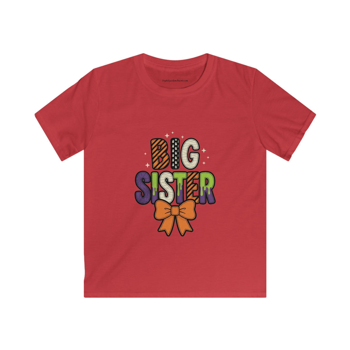 Big Sister Kids Halloween T-Shirt — Orange Bow & Spooky Colors Graphic Tee