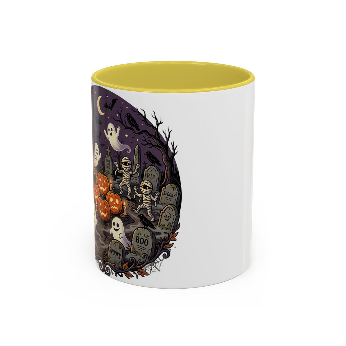 Halloween Graveyard Mug — Ghosts, Mummies, Goblins & Jack-O-Lanterns Spooky Night Scene