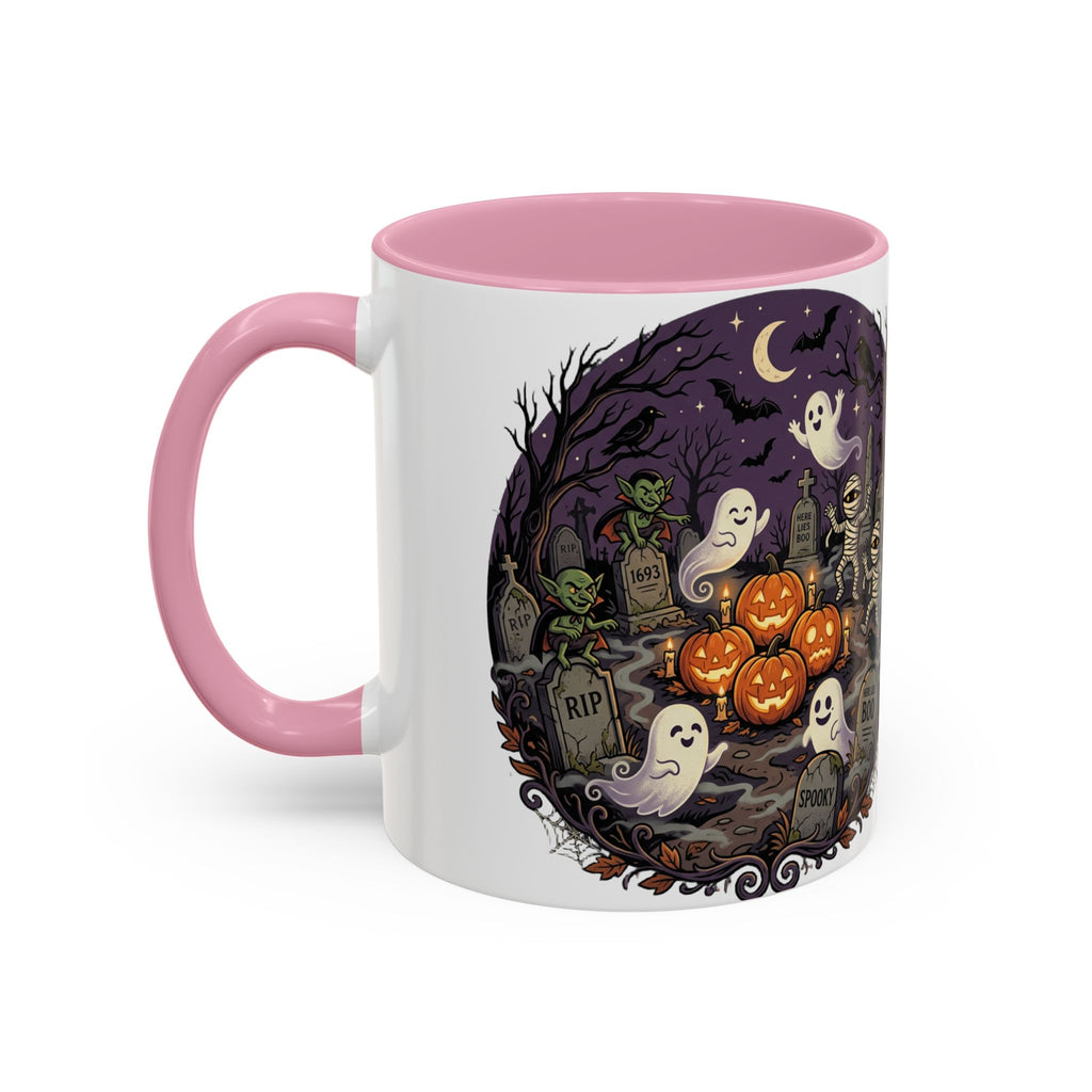 Halloween Graveyard Mug — Ghosts, Mummies, Goblins & Jack-O-Lanterns Spooky Night Scene
