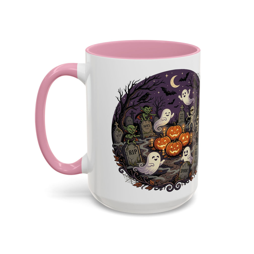 Halloween Graveyard Mug — Ghosts, Mummies, Goblins & Jack-O-Lanterns Spooky Night Scene