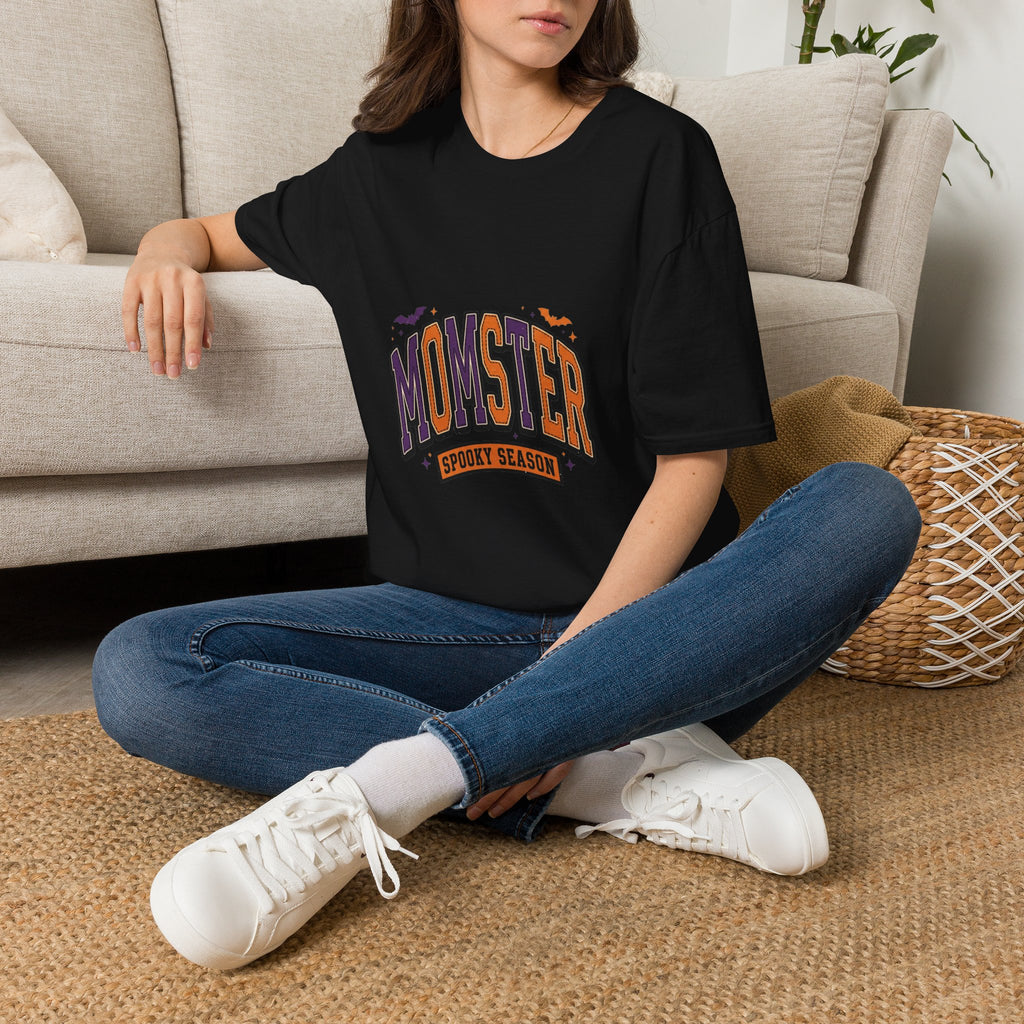 Momster Spooky Season T-Shirt — Purple & Orange Bat Graphic Tee