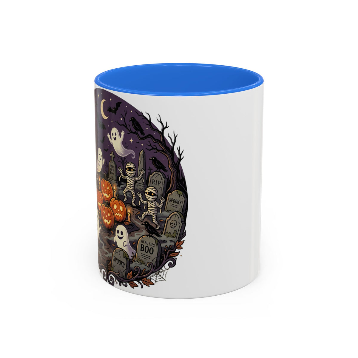 Halloween Graveyard Mug — Ghosts, Mummies, Goblins & Jack-O-Lanterns Spooky Night Scene