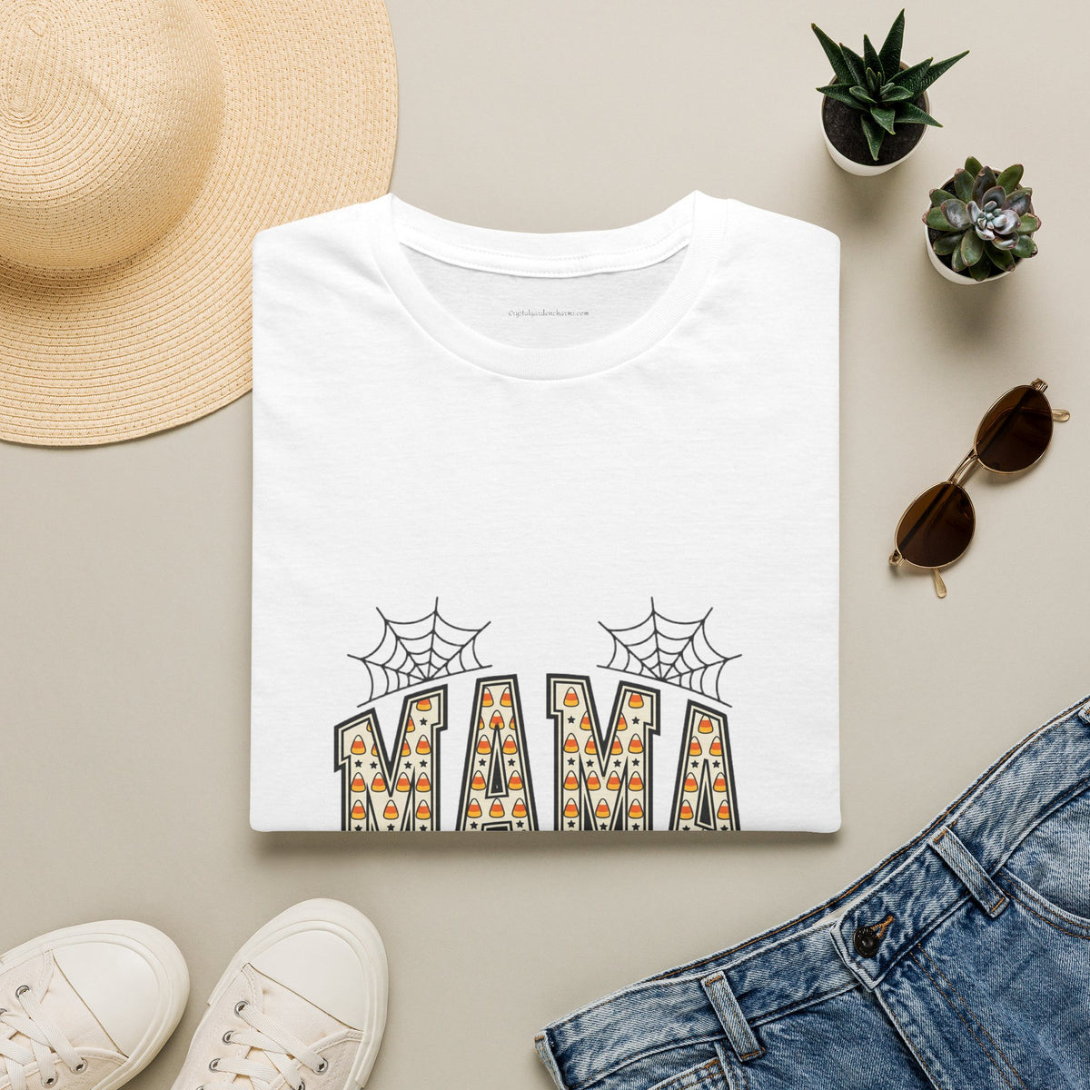 MAMA Halloween T-Shirt — Candy Corn Letters, Spiderwebs & Jack-O-Lantern Tee