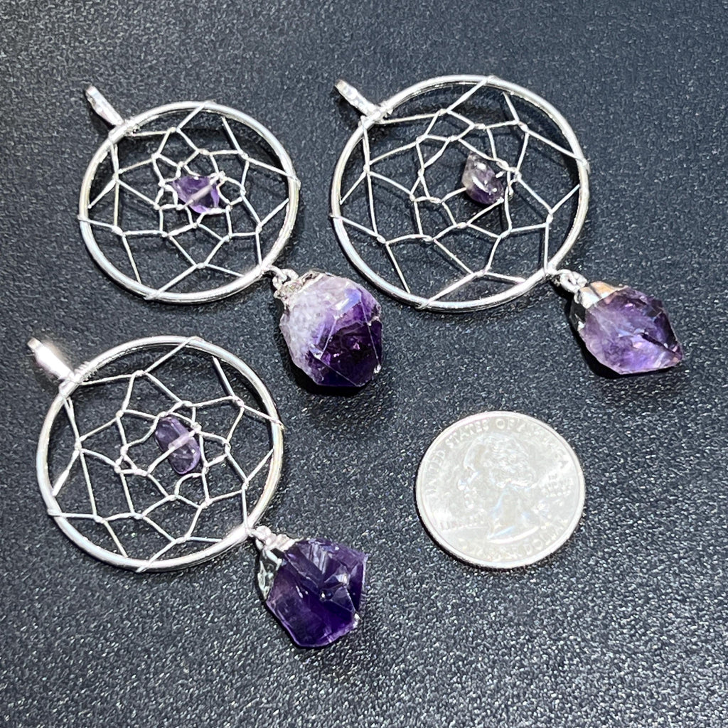 Dreamcatcher-Style Pendant with Purple Stone | 1 or 5 Pieces