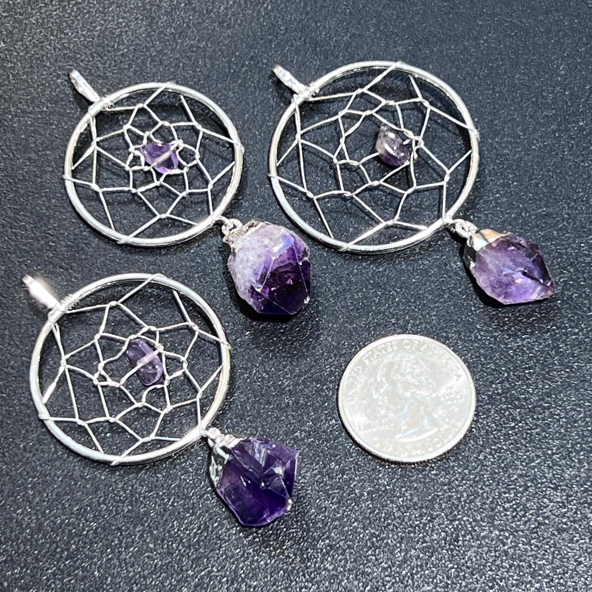Dreamcatcher-Style Pendant with Purple Stone | 1 or 5 Pieces
