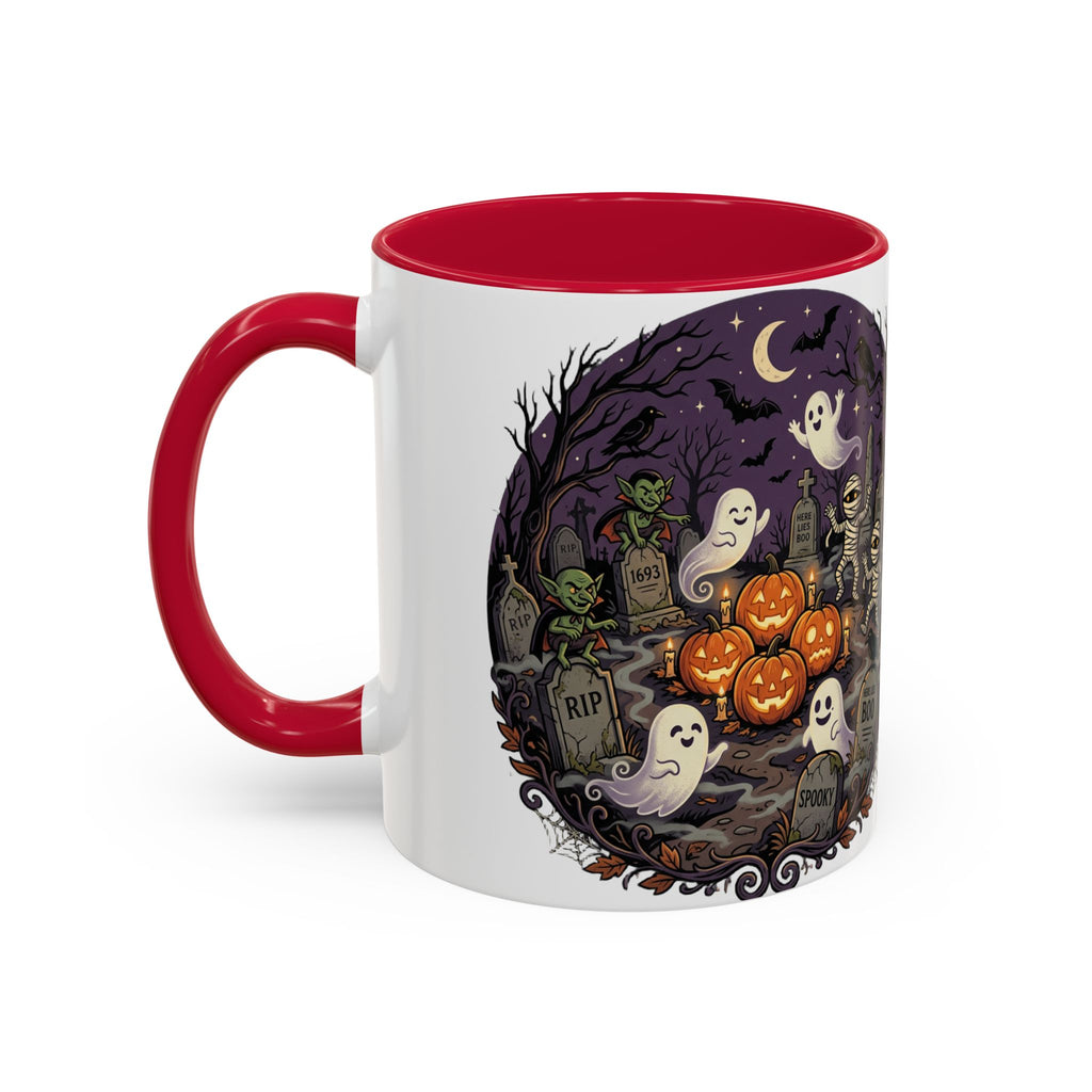 Halloween Graveyard Mug — Ghosts, Mummies, Goblins & Jack-O-Lanterns Spooky Night Scene