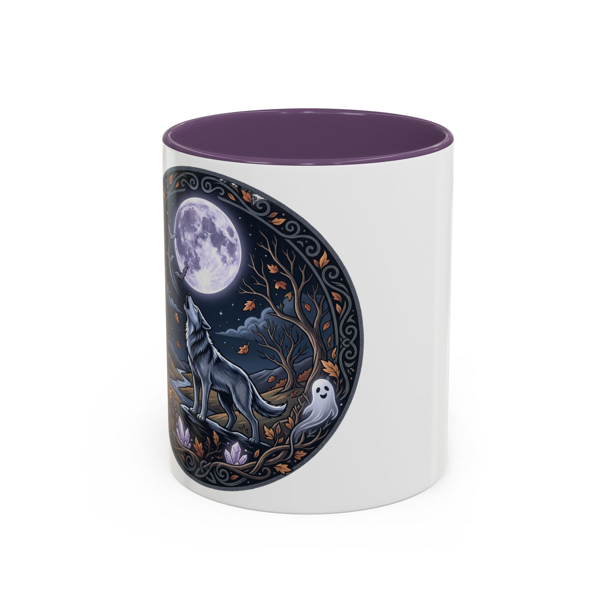 Wolf Moon Accent Coffee Mug — Howling Wolf Full Moon Night Forest Gothic Design