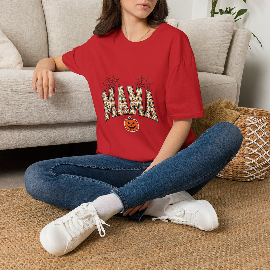 MAMA Halloween T-Shirt — Candy Corn Letters, Spiderwebs & Jack-O-Lantern Tee