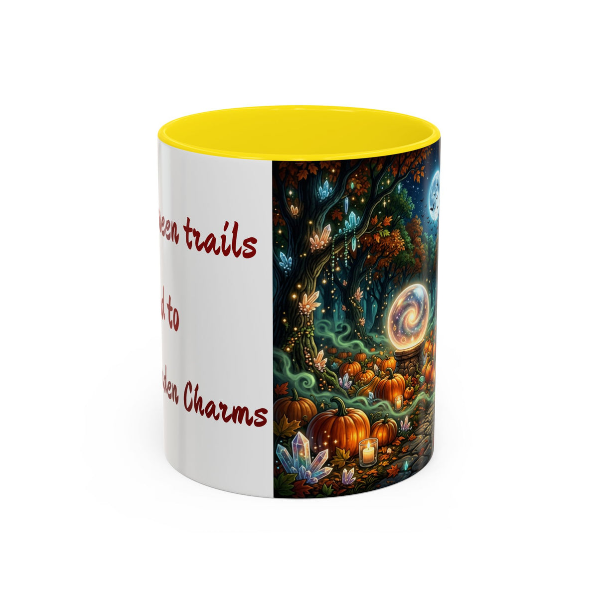 Halloween Crystal Ball Forest Mug — "All Halloween Trails Lead to Crystal Garden Charms" — Original Design