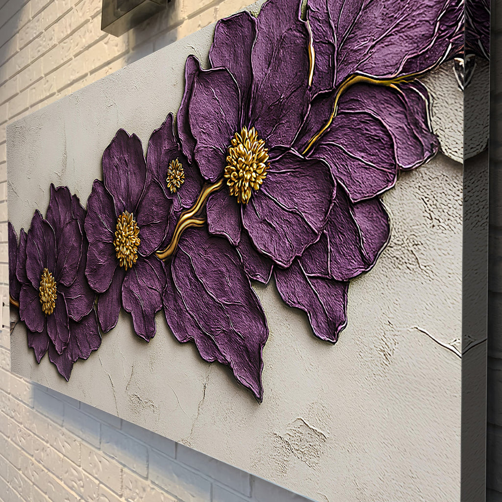 Purple Flower Plaster Wall Art | Textured Floral Canvas Print
