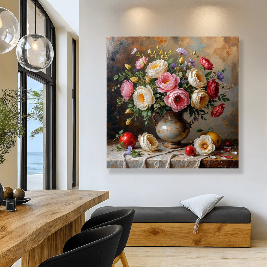 Summer Bloom Vase Wall Art | Floral Still Life Canvas Print