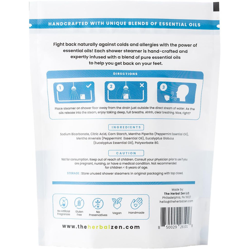 The Herbal Zen Cold Kicker Shower Steamers Aromatherapy Relief - 10 Pack