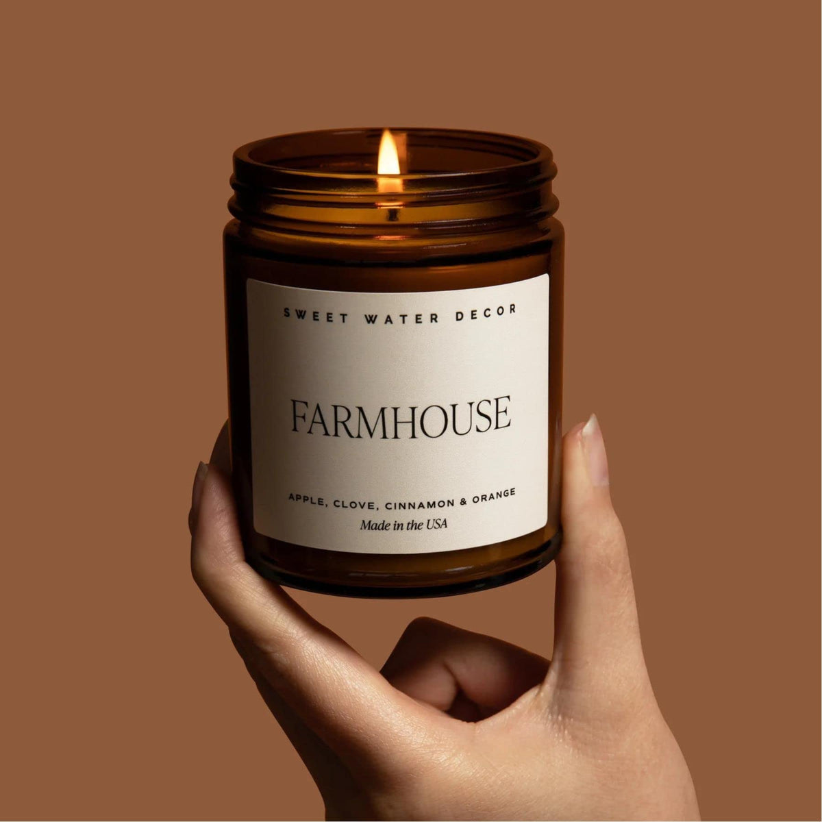 Sweet Water Decor Hello Fall Candle, 9oz Amber Jar, Autumn Scents for Home