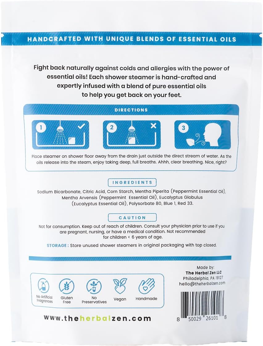 The Herbal Zen Cold Kicker Shower Steamers Aromatherapy Relief - 10 Pack