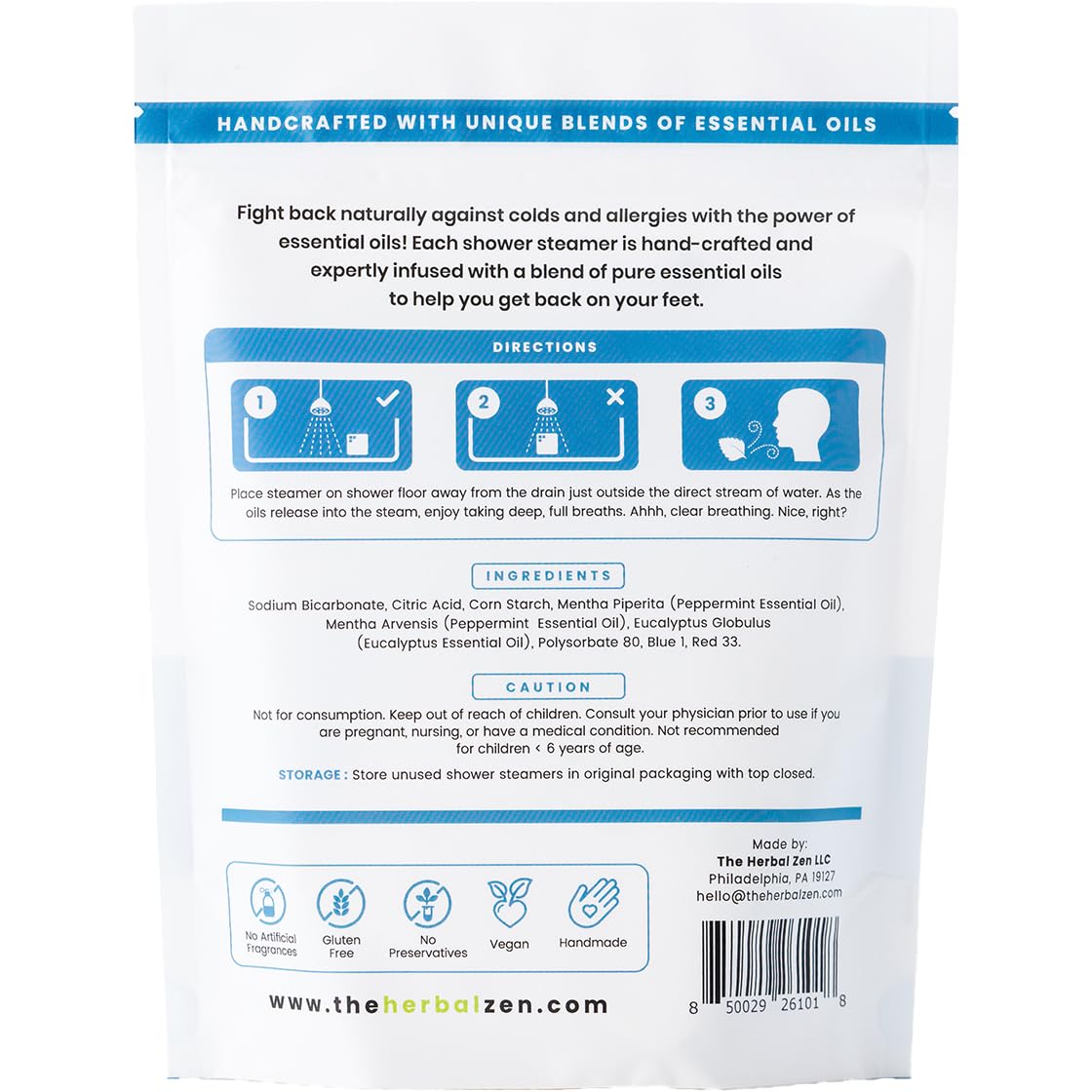 The Herbal Zen Cold Kicker Shower Steamers Aromatherapy Relief - 10 Pack